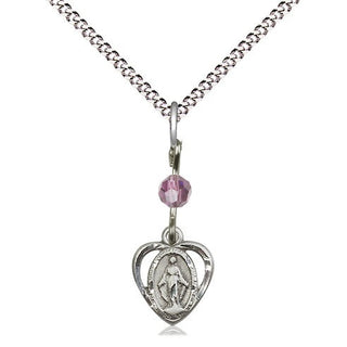 Sterling Silver Miraculous Medal with Light Amethyst bead Religious and Catholic Jewelry