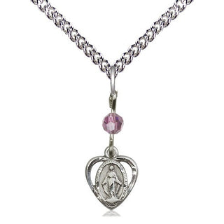Sterling Silver Miraculous Medal with Light Amethyst bead Religious and Catholic Jewelry