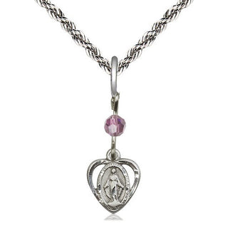 Sterling Silver Miraculous Medal with Light Amethyst bead Religious and Catholic Jewelry