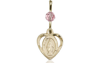 14kt Gold Filled Miraculous Medal with a Light Rose bead