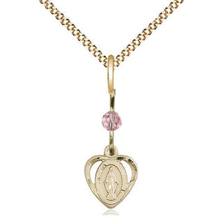14kt Gold Filled Miraculous Medal with Light Rose bead Religious and Catholic Jewelry