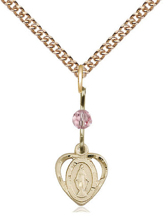 14kt Gold Filled Miraculous Medal with Light Rose bead Religious and Catholic Jewelry