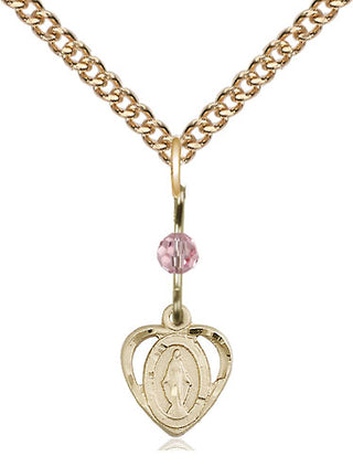 14kt Gold Filled Miraculous Medal with Light Rose bead Religious and Catholic Jewelry