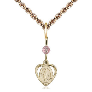 14kt Gold Filled Miraculous Medal with Light Rose bead Religious and Catholic Jewelry