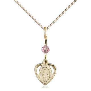 14kt Gold Miraculous Medal with a Light Rose bead
