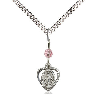 Sterling Silver Miraculous Medal with Light Rose bead Religious and Catholic Jewelry