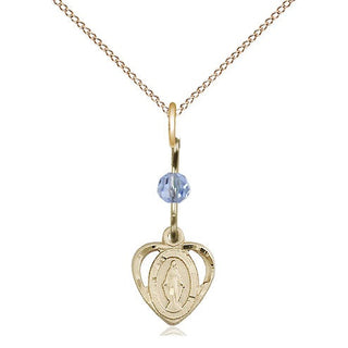 14kt Gold Filled Miraculous Medal with Light Sapphire bead Religious and Catholic Jewelry