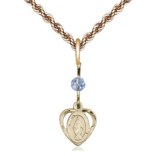 14kt Gold Filled Miraculous Medal with Light Sapphire bead Religious and Catholic Jewelry