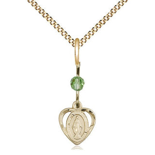 14kt Gold Filled Miraculous Medal with Peridot bead Religious and Catholic Jewelry