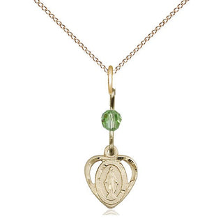 14kt Gold Filled Miraculous Medal with Peridot bead Religious and Catholic Jewelry