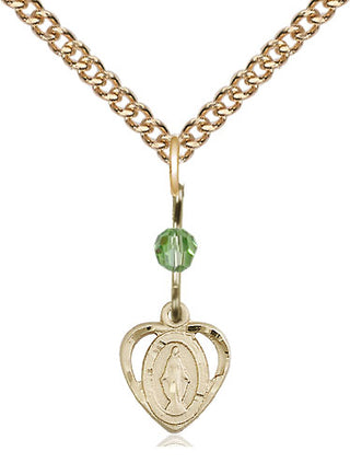 14kt Gold Filled Miraculous Medal with Peridot bead Religious and Catholic Jewelry