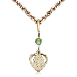 14kt Gold Filled Miraculous Medal with Peridot bead Religious and Catholic Jewelry