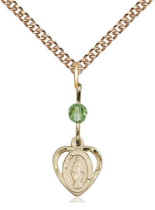 14kt Gold Miraculous Medal with a Peridot bead