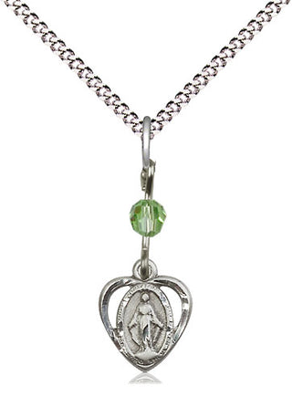 Sterling Silver Miraculous Medal with Peridot bead Religious and Catholic Jewelry