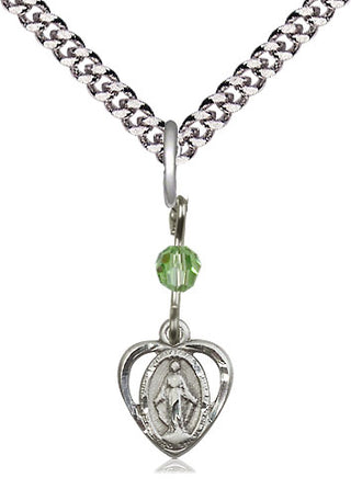 Sterling Silver Miraculous Medal with Peridot bead Religious and Catholic Jewelry