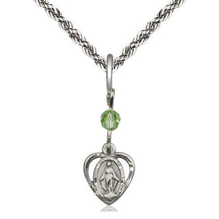 Sterling Silver Miraculous Medal with Peridot bead Religious and Catholic Jewelry