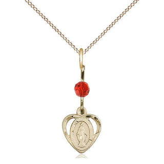 14kt Gold Filled Miraculous Medal with Ruby bead Religious and Catholic Jewelry