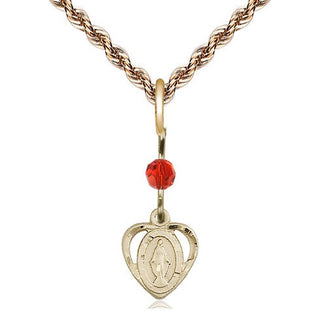 14kt Gold Miraculous Medal with a Ruby bead