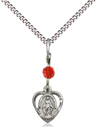 Pewter Miraculous Medal with Ruby bead Religious and Catholic Jewelry