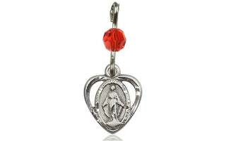 Sterling Silver Miraculous Medal with a Ruby bead