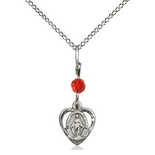 Sterling Silver Miraculous Medal with Ruby bead Religious and Catholic Jewelry