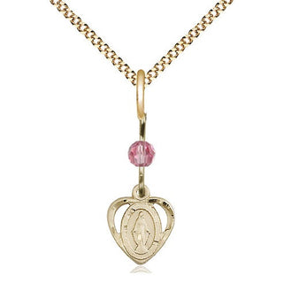 14kt Gold Filled Miraculous Medal with Rose bead Religious and Catholic Jewelry