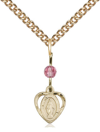 14kt Gold Filled Miraculous Medal with Rose bead Religious and Catholic Jewelry