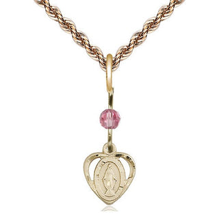 14kt Gold Miraculous Medal with a Rose bead