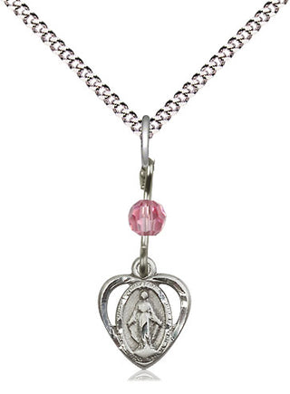 Pewter Miraculous Medal with Rose bead Religious and Catholic Jewelry