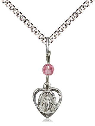 Pewter Miraculous Medal with Rose bead Religious and Catholic Jewelry