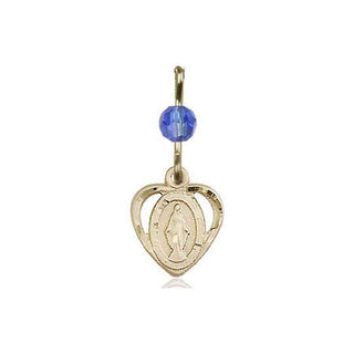 14kt Gold Miraculous Medal with a Sapphire bead