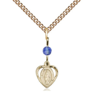 14kt Gold Miraculous Medal with a Sapphire bead