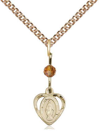 14kt Gold Filled Miraculous Medal with Topaz bead Religious and Catholic Jewelry