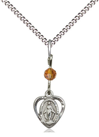 Sterling Silver Miraculous Medal with Topaz bead Religious and Catholic Jewelry