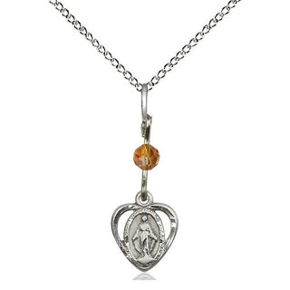 Sterling Silver Miraculous Medal with Topaz bead Religious and Catholic Jewelry