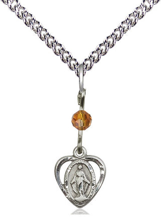 Sterling Silver Miraculous Medal with Topaz bead Religious and Catholic Jewelry