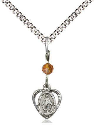 Sterling Silver Miraculous Medal with Topaz bead Religious and Catholic Jewelry