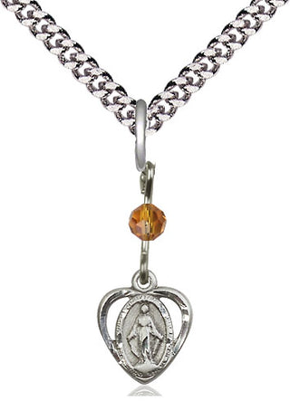 Sterling Silver Miraculous Medal with Topaz bead Religious and Catholic Jewelry