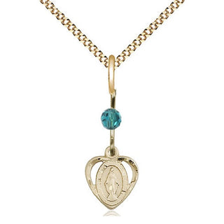 14kt Gold Filled Miraculous Medal with Zircon bead Religious and Catholic Jewelry