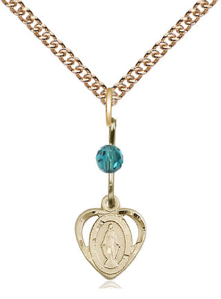 14kt Gold Filled Miraculous Medal with Zircon bead Religious and Catholic Jewelry