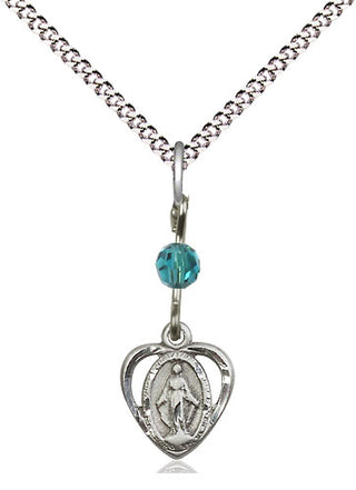 Pewter Miraculous Medal with Zircon bead Religious and Catholic Jewelry