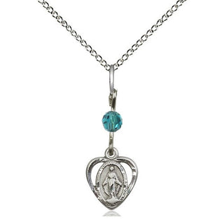 Sterling Silver Miraculous Medal with Zircon bead Religious and Catholic Jewelry