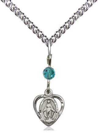 Sterling Silver Miraculous Medal with Zircon bead Religious and Catholic Jewelry