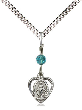 Sterling Silver Miraculous Medal with Zircon bead Religious and Catholic Jewelry