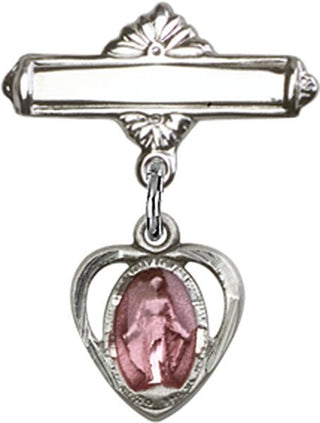 Sterling Silver Polished Badge Pin Heart / Miraculous Baby Badge