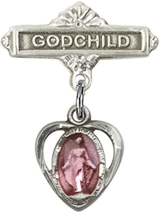 Sterling Silver Godchild Heart / Miraculous Baby Badge