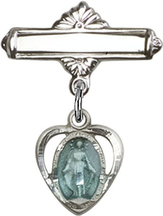 Sterling Silver Polished Badge Pin Heart / Miraculous Baby Badge