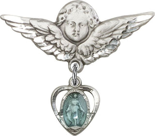 Sterling Silver Large Angel w/Wings Heart / Miraculous Baby Badge