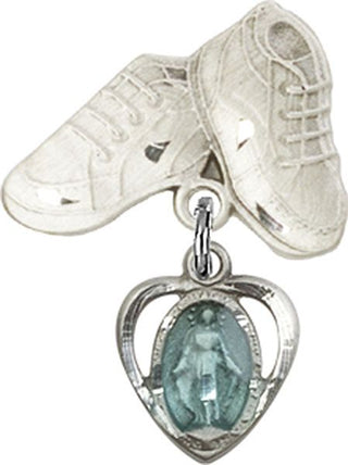 Sterling Silver Baby Boots Heart / Miraculous Baby Badge
