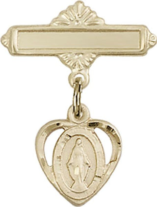 14kt Gold Filled Polished Badge Pin Heart / Miraculous Baby Badge